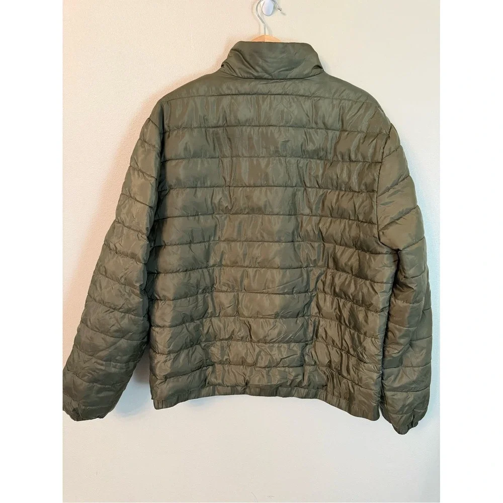 True Religion Men's Olive Green Puffer Jacket Logo Zip